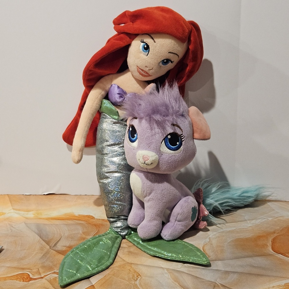 Disney Princess Ariel & Palace Pets Matey Plush Lot Little Mermaid Puppy Dog